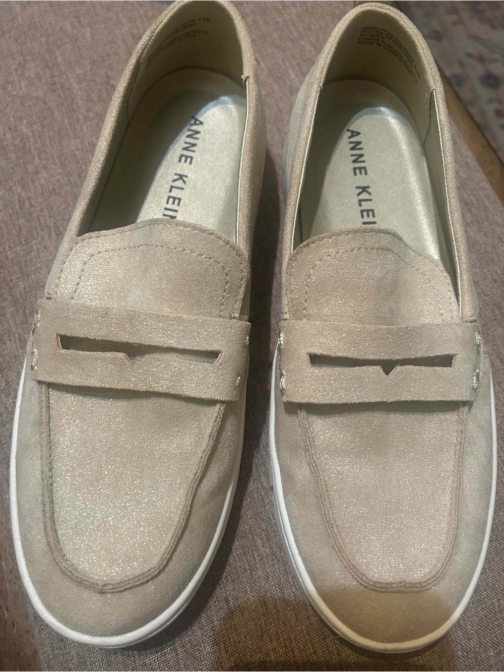 Anne Klein Beige Suede Slip-On Loafers